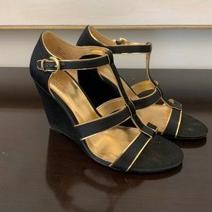 Coach Black and Gold Wedge Heels Size 6.5